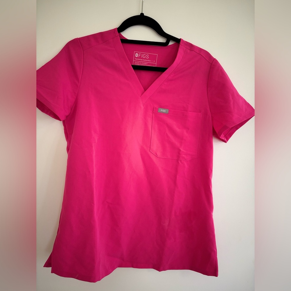 Figs Hot Pink V-Neck Scrub Top